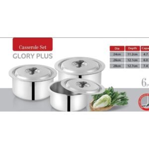 Alpha Stainless Steel 3 pcs Set Glory plus Durable Three Layers Base Bottom Heavy Weight 24cm __26cm___28cm - ALPHA Stainless Steel Cookware