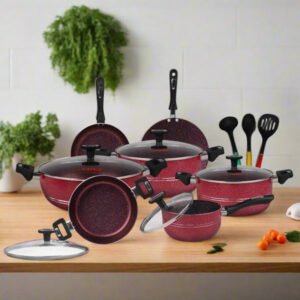 Chef Best Aluminum Non Stick Kitchen Set 15 Pcs New Arrival Cookware Set - Maroon Rebirth
