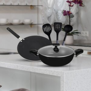 Chef Best Quality Non Stick Mini Kitchen Set / Non Stick Wok / Tawa 28 cm With 3 Pcs Food Grade Spoons