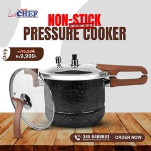 Majestic Chef Nonstick Pressure Cooker Steamer With Extra Glass Lid & Wooden Texture Handle - New Arrival-1305